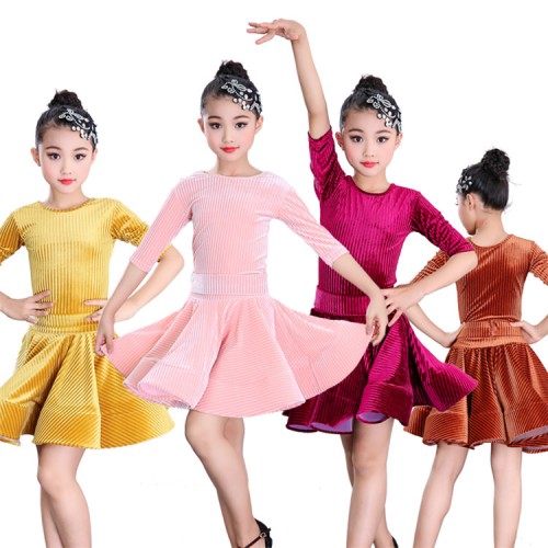 Girls latin salsa rumba dance dresses vestito latino per bambini competition performance costumes skirts